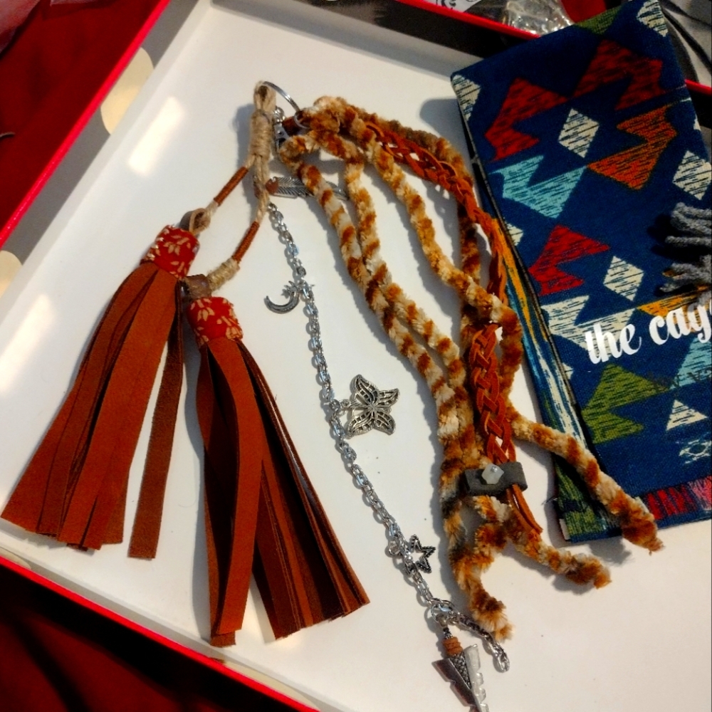 Keychain boho style for women multicolor,hand made real leather.